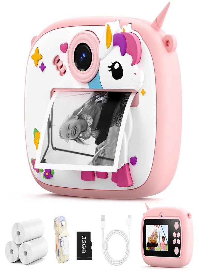 YOZISS Kids Camera Instant Print, Digital Camera for Kids, Christmas Birthday Gift for Boys Girls 3-12 with Silicone Cover, Selfie Cam No-Ink Instant Print with SD Card & 3 Rolls Paper (Pink) - Image 1